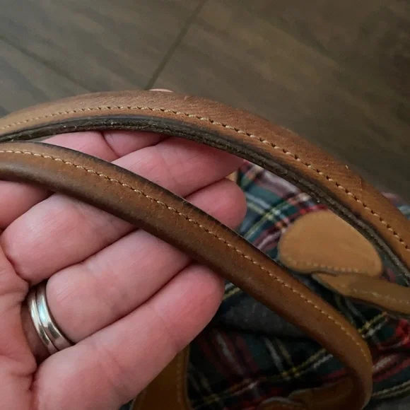 Elegant Plaid Satchel with Tan Leather Trim - Picture 6 of 8